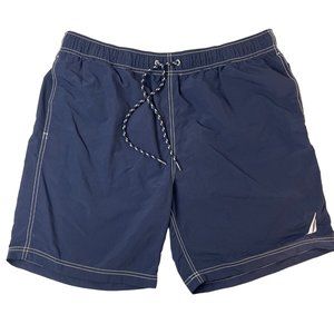 Nautica Men's Elastic Waist Swim Trunks 35 Navy Blue